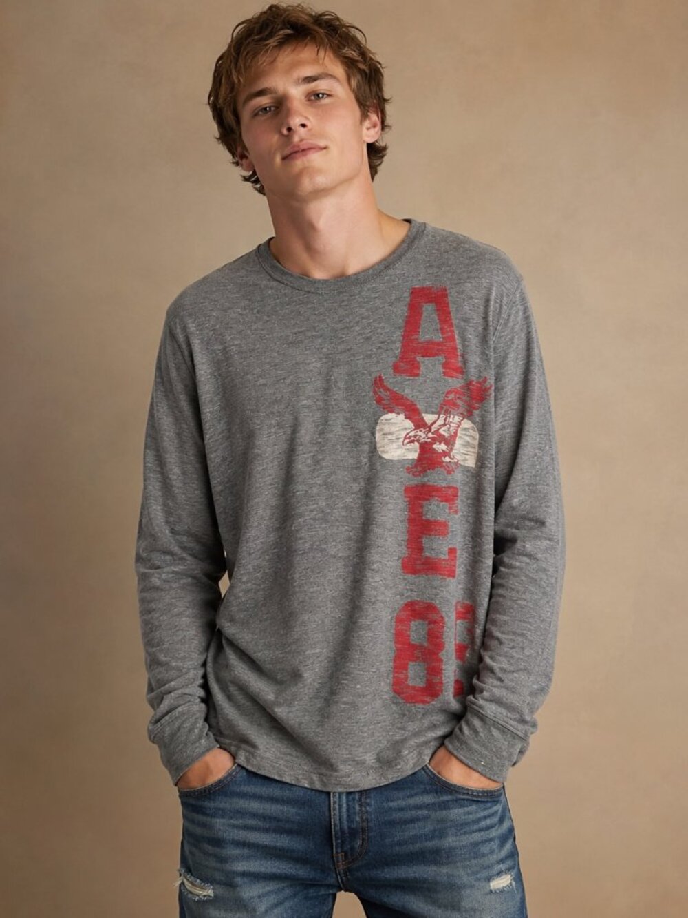 Y2K‎ 00s American Eagle Thermal Shirt Men’s XL Vintage Fit Logo Gray Long Sleeve